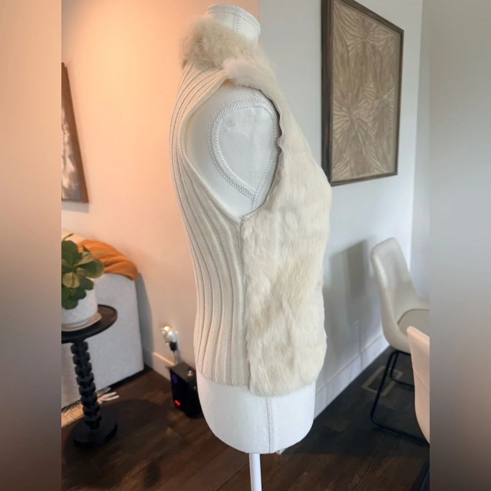 Vintage Real Rabbit Fur Vest | Cream Ivory | Size Small WHBM - Picture 4 of 8